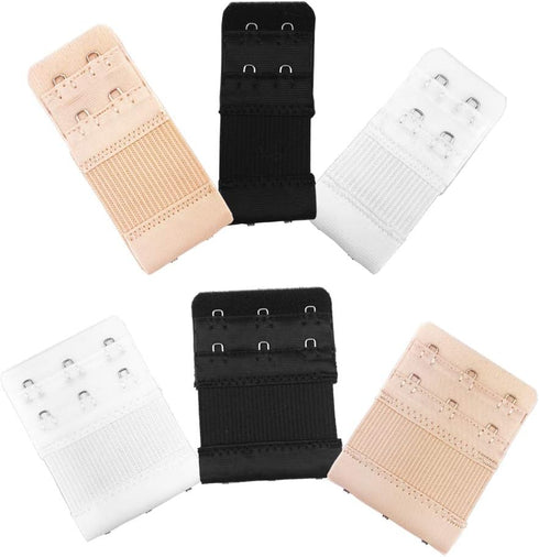 6pcs Women Ladies Soft Comfortable Back Bra 2 Hooks / 3 Hooks / 4 Hooks Band Extension Strap Extender, White/Black/Khaki...