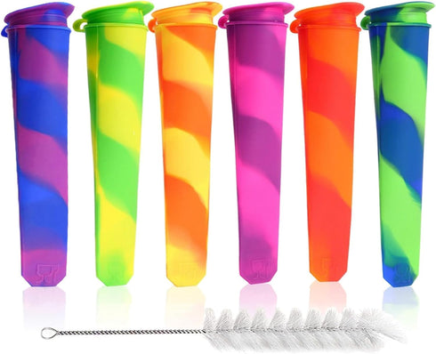 Silicone Ice Pop Molds Wpunwen Ice Popsicle Molds with Lids 6 Pcs Silicone Popsicle Molds for Kids with Clean Brush Durable Reusable Popsicle Tube...