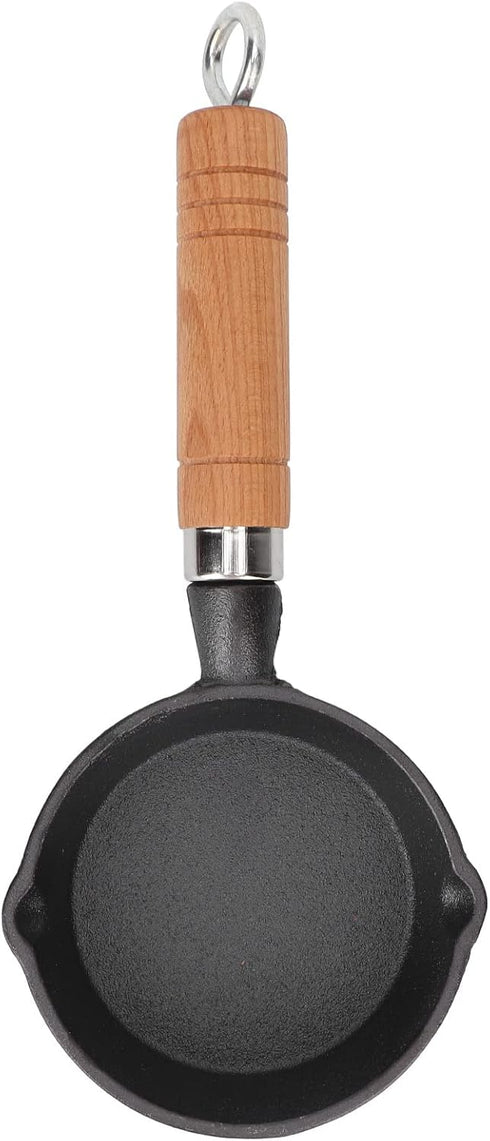 Fdit Frying Pan, 10CM Casting Iron Pan with Wood Handle Egg Frying Pan Skillet Mini Flat Bottomed Pancake Pan Cookware Kitchen Utensils...
