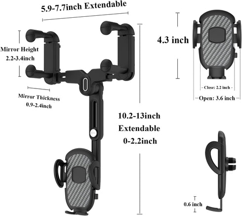 Car Phone Holder for Rearview Mirror, 360 Rotatable and Retractable, Fits 4.0-7.0 Inch Smartphones, Mirror-Black......