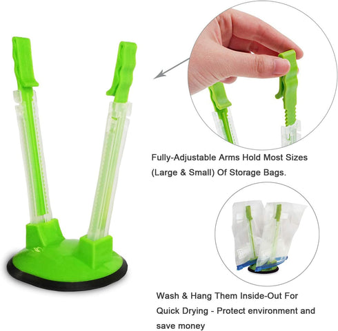 Baggy Rack For Ziplock Bag Holder Stand Adjustable/Hands Free Clip Food Storage Bag Holder For Ziplock Bag Stands / 3 Pack/3pcs...