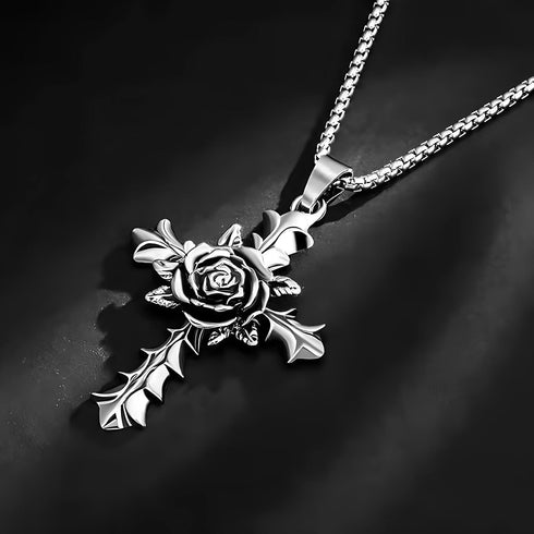 Cross Necklace for Men, Silver Cross Titanium Steel Necklace Creative Fashion Vintage Cross Pendant Necklace, Religious Jewelry Gift for Men Women...