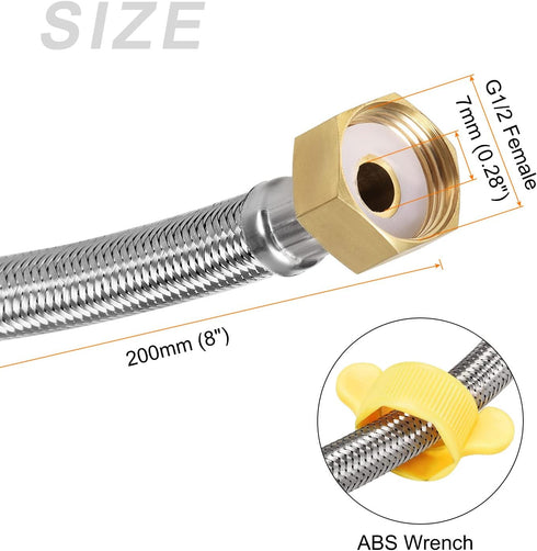 Faucet Supply Hose Connector (200mm/8") 2Pcs, 304 Stainless Steel G1/2 Female to G1/2 Female Water Supply Hose Brass Nut - for Kitchen Bathroom...