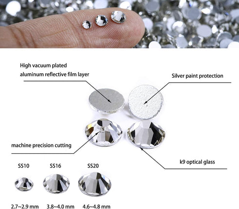 Flat Back Rhinestones ss10 2880 pcs 20 Gross, Non hotfix Rhinestone Clear Crystal Glitter gems, Bing Glass Glue fix Stone for Nail Art Clothes,Sho...
