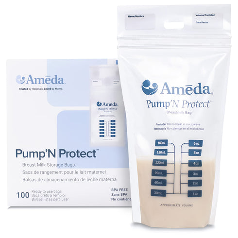Ameda Pump'N Protect Breastmilk Storage Bag 6oz | 100 Count | Breast Milk Storage Bags for Refrigerator or Freezer | BPA Free | Breastfeeding Esse...