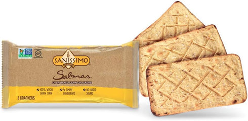Sanissimo Salmas Oven Baked Corn Crackers, 100% Whole Grain Corn, Gluten Free, Non-GMO Project Verified, 8 Individually Wrapped Snack Packs (3 Cra...
