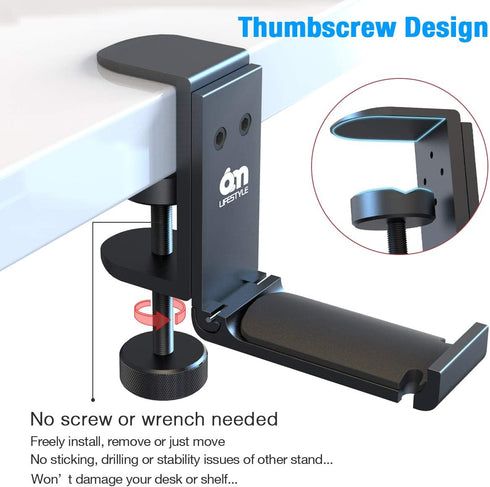 6amLifestyle Foldable Headphone Hodler Hook Hanger Stand Under Desk, Headphone Wall Mount with Cable Organizer Save Space Metal, Headset Holder Cl...