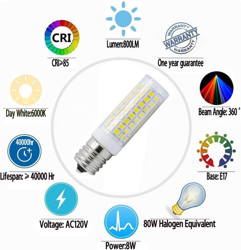 E17 LED?8W Microwave Oven Bulb?80W Halogen Equivalent ?Dimmable E17 Bulb for Microwave Oven Over Stove Appliance?800Lm, AC110V/130V?Daylight White...