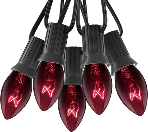 Abeja 25Ft Halloween Clear Black String Lights, C7 Black Purple String Lights with 27 Clear Black Bulb, Outdoor Halloween Decorations Hanging Ligh...