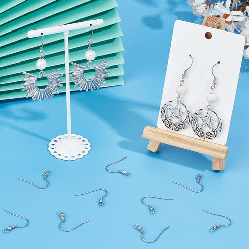 SUNNYCLUE 1 Box 200Pcs Stainless Steel Earring Wires Fish Hook Earrings French Earring Hooks Bulk Ear Wires with Coil Ball Fishhook Earwire Findin...