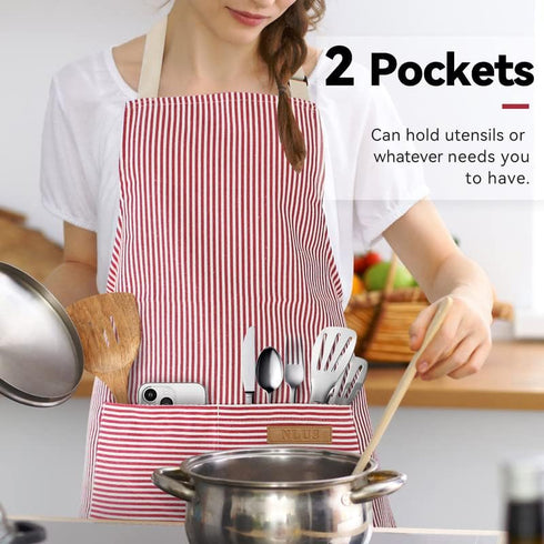 NLUS 2 Pack Kitchen Cooking Aprons, Adjustable Bib Soft Chef Apron with 2 Pockets for Men Women (Blue Pinstripes/Pink Pinstripes)...