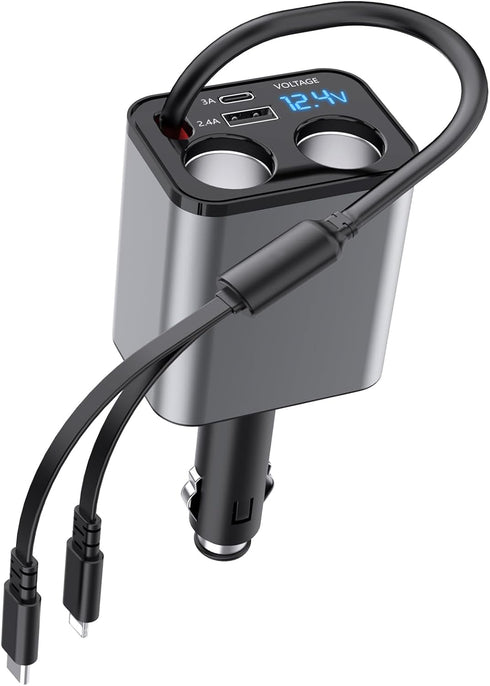 Retractable Car Charger 4 in 1 Fast Car Phone,159w Super Fast Car Charger with iPhone Retractable Car Charger and USB-C Car Charger Cable (Max 31....