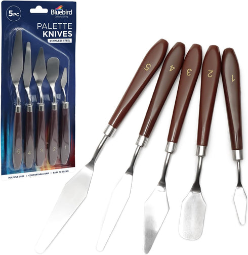 Bluebird 5 Pieces Stainless Steel Paint Palette Knife set, Color Mixing Set for Oil, Canvas, Acrylic Painting & Modelling Paste...