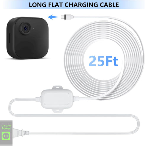 25ft/7.5m Power Cable Compatible with Blink Mini 2 and Blink Outdoor 4 (4th Generation), Weather Resistant Long Power Extension Cable for Home Sec...