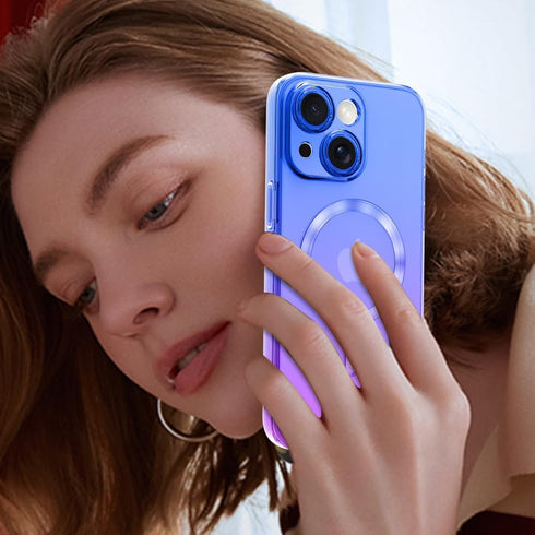 KANGHAR Designed for iPhone 15 Case Magnetic Clear Cute Gradient Slim Case for Women Men Full Camera Protector Camera Shockproof Compatible with M...