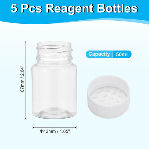 PATIKIL 5 Pcs 50ml Reagent Bottles, PET Wide Mouth Round Bottles with Screw Cap for Lab Water Reagent Liquids Solid Sample Storage Seal, Transpare...