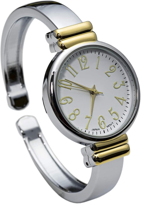 2Tone Metal Band Slim Case Women's Bangle Cuff Watch...