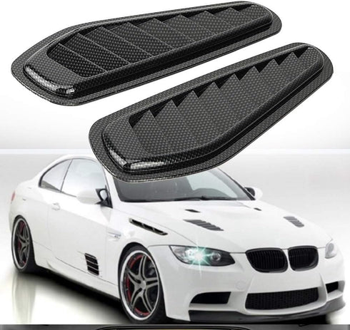 Air Flow Intake Cover, 2pcs Carbon Fiber Style Car Air Flow Intake Decorative Scoop Bonnet Vent Hood Cover Universal Air Flow Vent Cover Hood Scoo...