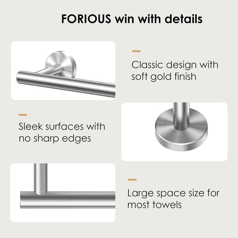 FORIOUS Towel Bar 7.3 Inch Center to Center, Brushed Nickel Bathroom Towel Rack 304 Stainless Steel, Wall Mounted Towel Holder for Bathroom, inclu...