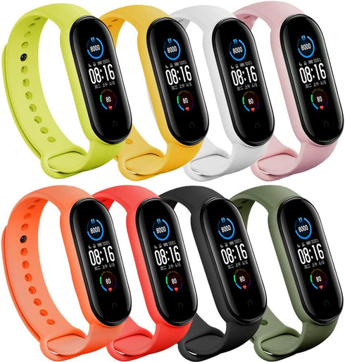 (8 PACK) Mi 5 & 6 Strap Replacement Bracelets with three FREE Screen Protectors , Skin-Friendly Soft & Flexible Silicone Mi 5 & 6 Strap Wristbands...