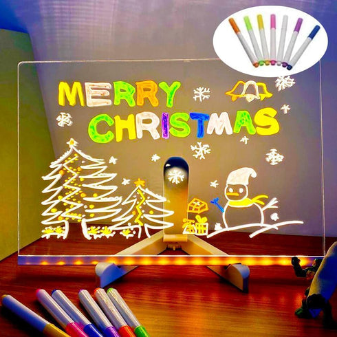 LYW Glowing Acrylic Marker Board, LED Note Board with Colors, Acrylic Dry Erase Board with 7 Color Pen Light Clear Desktop Note Memo Board, LED Le...
