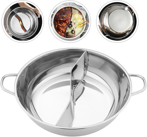 UPKOCH Stainless Steel Pot with Divider Weldless Hot Pot Two-flavor Soup Pot Shabu Shabu Pot Induction Cookware with Handle for Gas Electric Stove...