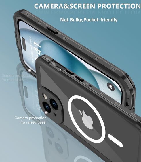 for iPhone 15 Plus Case Waterproof,Shockproof Dustproof IP68 Waterproof iPhone 15 Plus Case Built-in Screen Protector Charging Magnetic Ring for i...