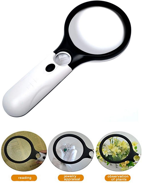 Royal Brands Handheld Magnifier Dual Lens 45X & 4X Magnification 3 LED Illuminated Reading Magnifying Mirror...