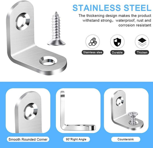 40PCS L Bracket Corner Brace, Stainless Steel Corner Bracket, Metal Joint Right Angle Bracket Fastener for Wood Chair Bookshelf Furniture Cabinet ...