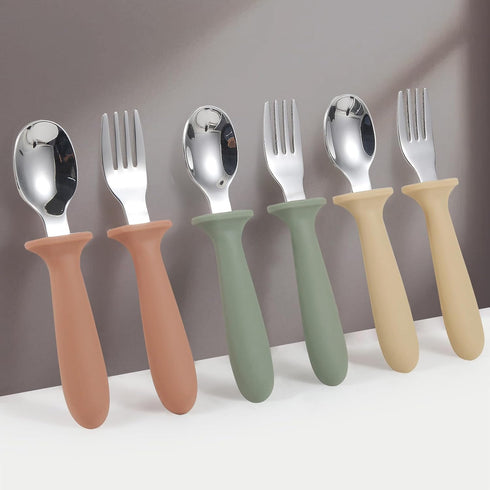 6 Pack Toddler Utensils, kids Silverware with Silicone Handle, 18/8 Stainless Steel Children Safe Spoons and Forks Set Baby Feeding Essentials, Di...