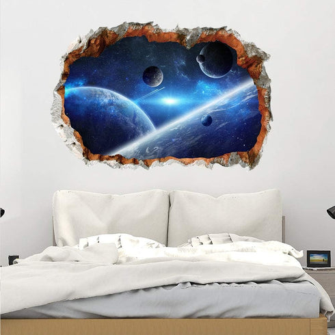 HERRA 3D Planet Universe Galaxy Outer Space Wall Decal Spacecraft Astronaut Wall Stickers, Peel and Stick Removable Space Capsule Window Wall Stic...