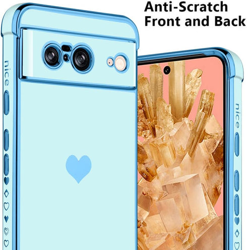 KANGHAR Compatible with Google Pixel 8 5G Case for Women Girl, Plating Edge Cute Love Heart Soft TPU Bumper with 4 Corners Shockproof Protection P...
