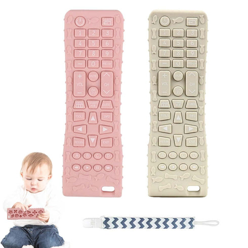 2Pack Silicone Baby Teething Toys, Soft Chew Toys with TV Remote Control Shape, Teether Early Educational Sensory Toy for Babies 3-12 Months Boys ...