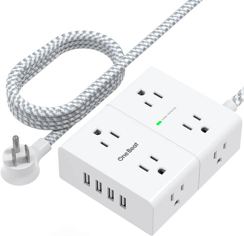 Extension Cord 6 Ft, Surge Protector Power Strip - 8 Widely Outlets 4 USB Ports 10 Ft Long Cord, Flat Plug, Wall Mount, 3-Side Outlet Extender Ove...