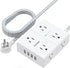 Extension Cord 6 Ft, Surge Protector Power Strip - 8 Widely Outlets 4 USB Ports 10 Ft Long Cord, Flat Plug, Wall Mount, 3-Side Outlet Extender Ove...