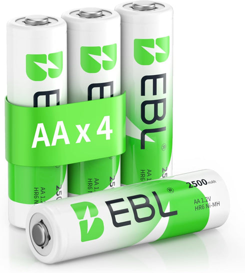 EBL AA Rechargeable Batteries 1.2V 2500mAh High Performance Pre-Charged AA Batteries - 4 Pack...