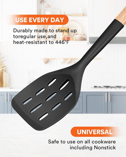 Nonstick Silicone Spatula, Non Scratch Flexible Edge for Pans, Slip Resistant comfortable Wooden Handle, Heat Resistant BPA-Free Kitchen Spatulas ...