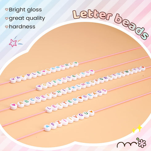 1450 Pieces Letter Beads kit, Acrylic 4x7mm Round Alphabet Beads for Bracelets Making, Letter Beads A-Z Heart Pattern Beads and Number Beads for B...