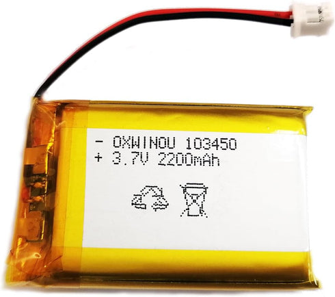 Lithium Polymer Battery 3.7V 2200mAh 103450 Lipo Rechargeable Battery Pack with 2 Wires JST 2.0mm Connector for Speaker and Wireless Device(1-Pack...