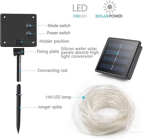 Solar Rope Lights,100 LEDs 33ft/10M Waterproof Solar String Copper Wire Light,Outdoor Rope Lights for Garden Yard Path Fence Tree Wedding Party De...