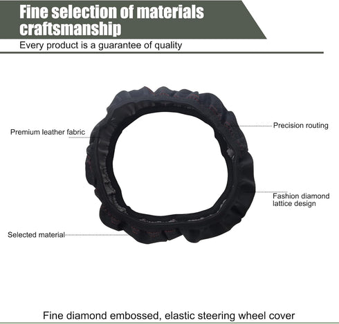 1 PC Car Steering Wheel Cover, 14.96In Waterproof Breathable Leather Vehicle Steering Wheel Anti-Slip Accessories, Universal Automotive Steering W...