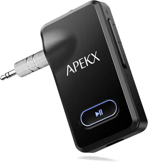 APEKX Bluetooth Adapter for Car, Wireless 3.5mm Aux Hi-Fi Audio Receiver with 15H Battery Life, for Home Stereo, Wired Headphones, and Speaker (Bl...