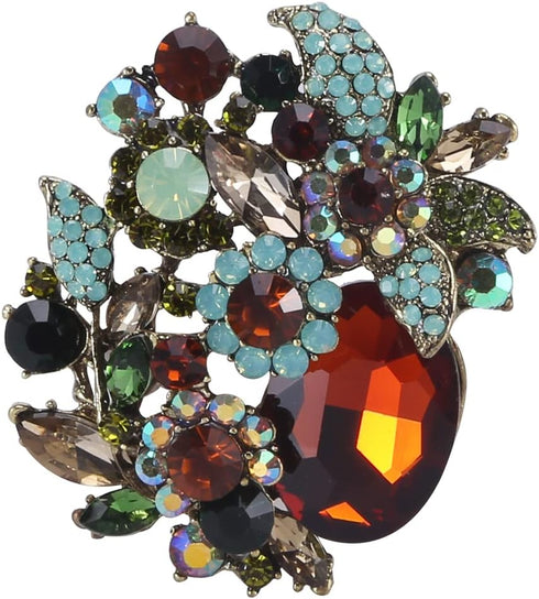 Vintage Austrian Crystal Rhinestone Elegant Party Flower Leaf Vine Brooch Pin...