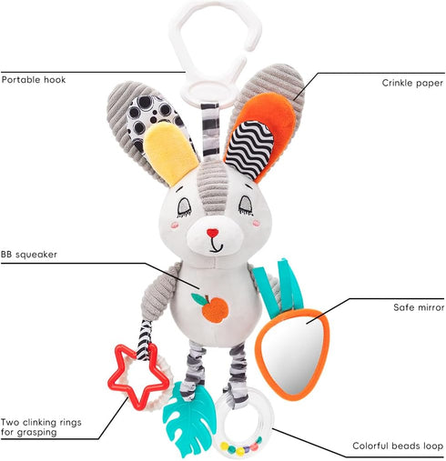 Travel Toy for Stroller, Car Seat Or Activity Gym - Hanging Toys for Baby Gym, Features Jingle Sound, Clinking Rings, Crinkle Paper, BB Squeaker &...