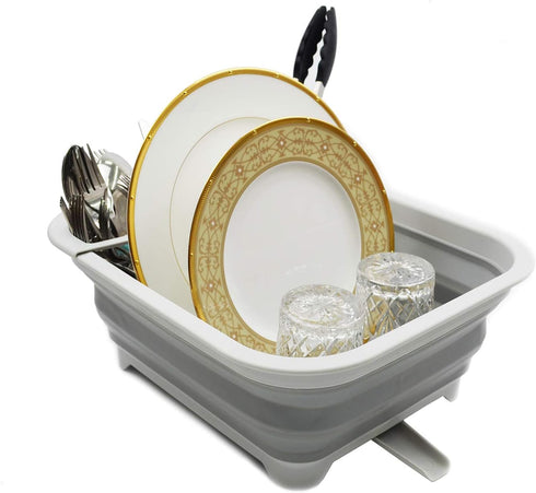 SAMMART 8.5L (2.2 Gallon) Collapsible Dish Drainer with Swivel Spout - Foldable Drying Rack - Portable Dinnerware Organizer - Space Saving Kitchen...