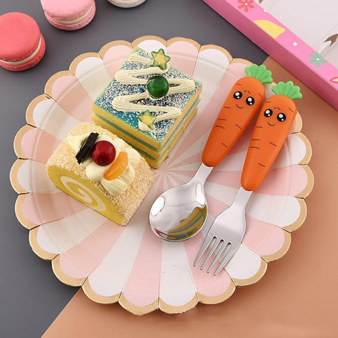 Travel Cutlery Set Baby, 2 PCS Toddler Utensils, Kids Spoon And Fork Self-Feeding, Carrot Child Flatware Sets, Stainless Steel Fun Baby Silverware...