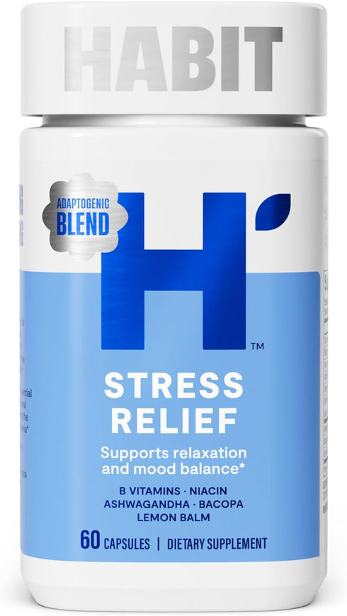 HABIT Stress Relief Supplement (60 Capsules) - New Look, Supports Relaxation & Mood Balance, Vitamin B, Adaptogens, Lemon Balm, Calming, Vegan, No...