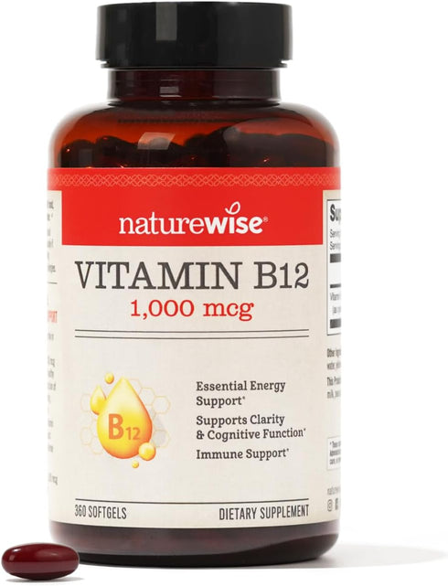NatureWise Vitamin B12 1000 mcg - B12 Vitamin Supplement for Supporting Energy Levels, Mental Clarity, Nervous System Health - Easy-To-Swallow, Gl...