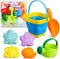 3 otters 15PCS Foldable Beach Bucket, Sand Toys Set Foldable Pail Colorful Beach Bucket with Sand Molds Collapsible Silicone Buckets...
