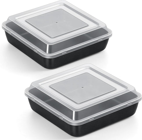 P&P CHEF Square Baking Pan with Lid Set, 8 Inch Non-Stick Square Cake Pans for Oven Cooking Brownie Lasagna, Stainless Steel Core & Easy Release, ...